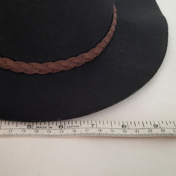 Scala Collezione Handcrafted Black Wool Hat Leather Braiding Detail - Picture 10 of 10